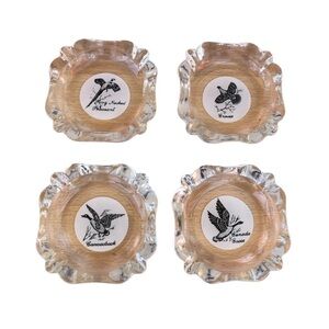 Sportsman's Federal Glass Co. 1950's Rare Glass Ash Trays Bird Hunting Set of 4